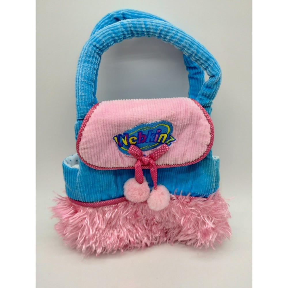 Ganz Webkinz Pet Carrier Plush Blue Pink Corduroy Purse Pre-owned